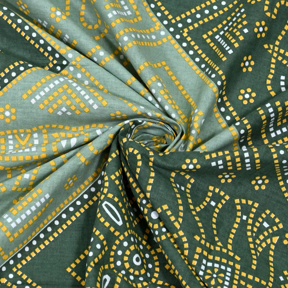 Jaipuri Cotton Single Bedsheet Set – Green & Yellow Bandhani Print (70X100 inches)